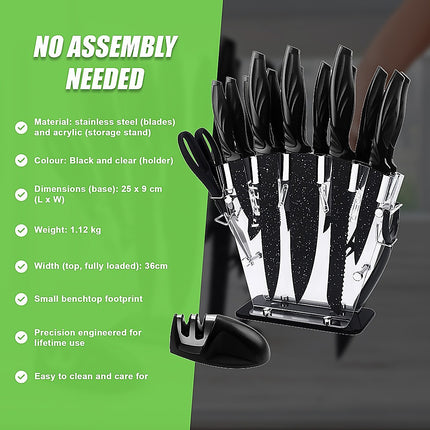 Kitchen 17 Piece Knife Set with Block and Sharpener Chef Knives 10