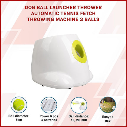Dog Ball Launcher Thrower Automatic Tennis Fetch Throwing Machine 3 Balls 3