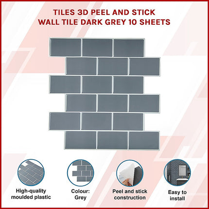 Tiles 3D Peel and Stick Wall Tile Dark Grey 10 Sheets 3