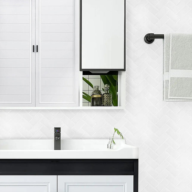 Tiles 3D Peel and Stick Wall Tile Herringbone White 10 Sheets 2