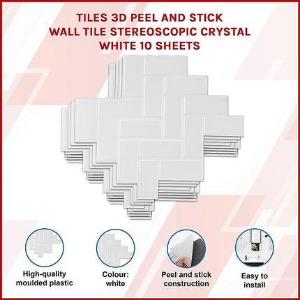 Tiles 3D Peel and Stick Wall Tile Herringbone White 10 Sheets 3