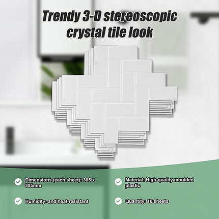 Tiles 3D Peel and Stick Wall Tile Herringbone White 10 Sheets 9