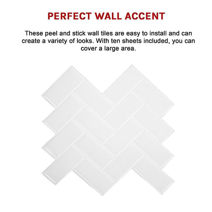 Tiles 3D Peel and Stick Wall Tile Herringbone White 10 Sheets 11