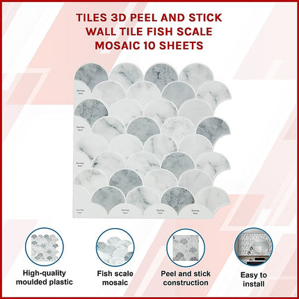Tiles 3D Peel and Stick Wall Tile Fish Scale Mosaic 10 Sheets 3