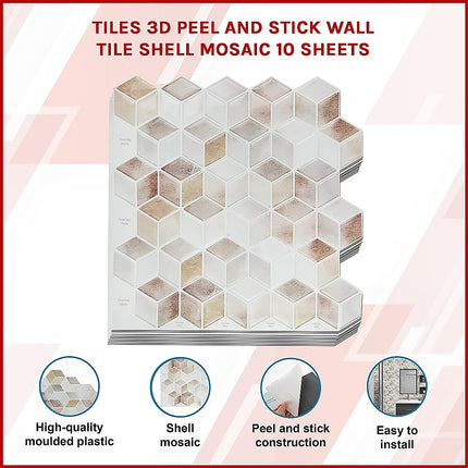 Tiles 3D Peel and Stick Wall Tile Shell Mosaic 10 Sheets 3