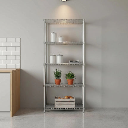 5 Tier Silver Metal Storage Rack Shelving Wire Shelf 6
