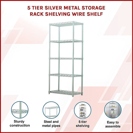 5 Tier Silver Metal Storage Rack Shelving Wire Shelf 3