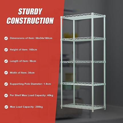 5 Tier Silver Metal Storage Rack Shelving Wire Shelf 8