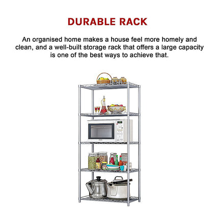 5 Tier Silver Metal Storage Rack Shelving Wire Shelf 7