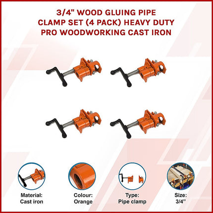 3/4" Wood Gluing Pipe Clamp Set (4 Pack) Heavy Duty PRO Woodworking Cast Iron 3