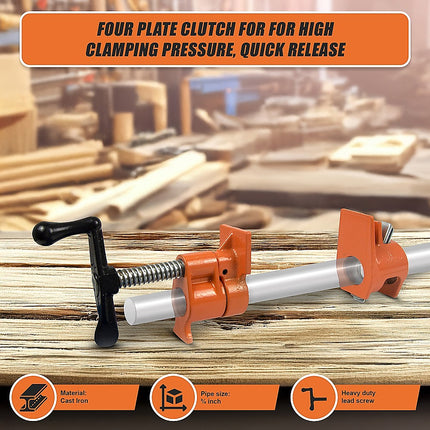 3/4" Wood Gluing Pipe Clamp Set (4 Pack) Heavy Duty PRO Woodworking Cast Iron 9