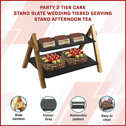 Party 2 Tier Cake Stand Slate Wedding Tiered Serving Stand Afternoon Tea 3