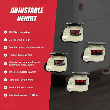 Leveling Casters Swivel Workbench Adjustable Wheel 1000KG Retractable 4PCS 9