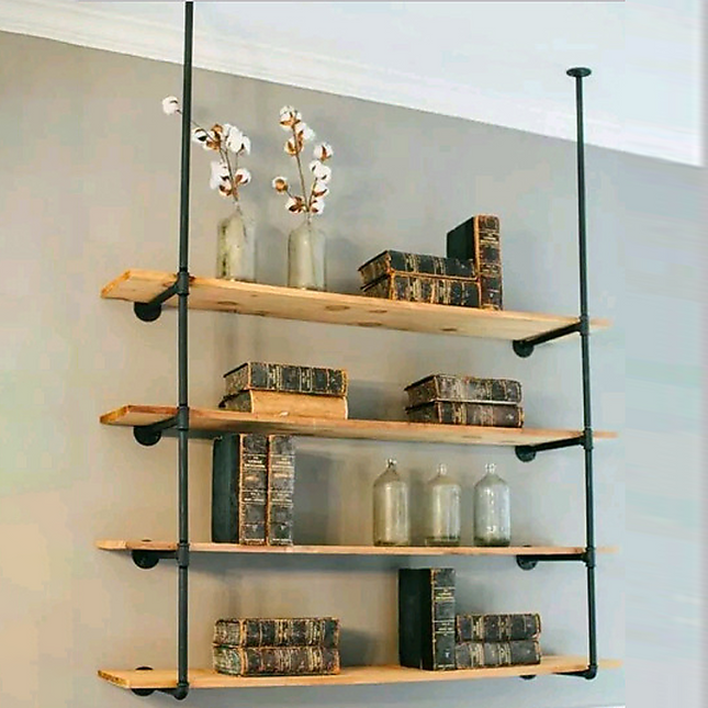 Wall Shelves Display Bookshelf Industrial DIY Pipe Shelf Rustic Brackets 2