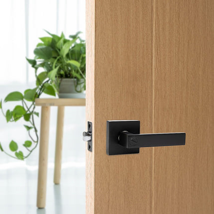 Door Handle Set Lever Privacy Function Square Black 2