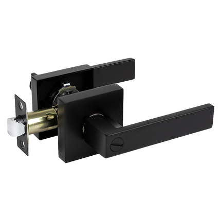 Door Handle Set Lever Privacy Function Square Black 5