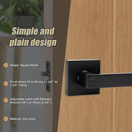 Door Handle Set Lever Privacy Function Square Black 10