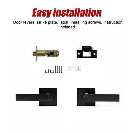 Door Handle Set Lever Privacy Function Square Black 11