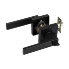 Door Handle Set Lever Key Lock Function Square Black
