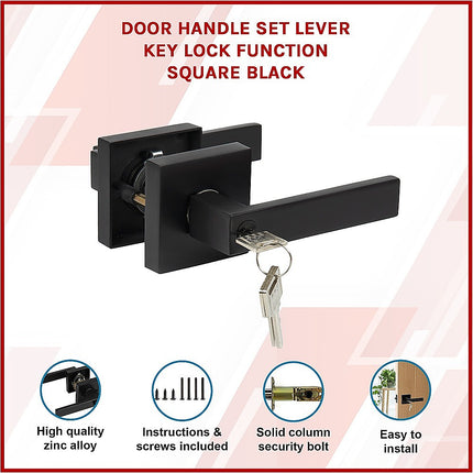 Door Handle Set Lever Key Lock Function Square Black 3