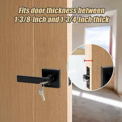 Door Handle Set Lever Key Lock Function Square Black 5