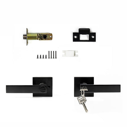 Door Handle Set Lever Key Lock Function Square Black 9