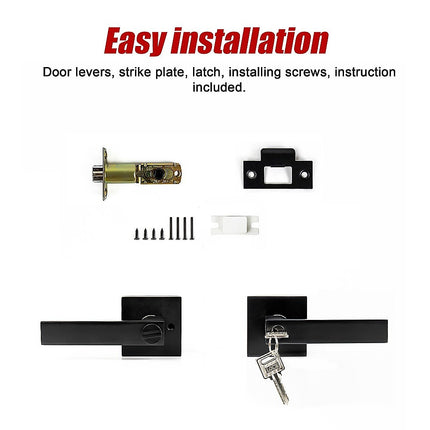 Door Handle Set Lever Key Lock Function Square Black 11