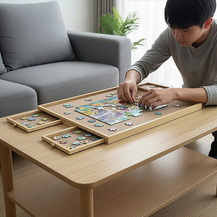 Wooden Jigsaw Puzzle Table Board Storage Table Tray Puzzle For Adult Kid 5