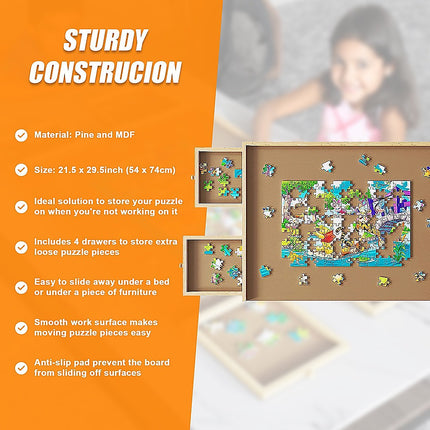Wooden Jigsaw Puzzle Table Board Storage Table Tray Puzzle For Adult Kid 11