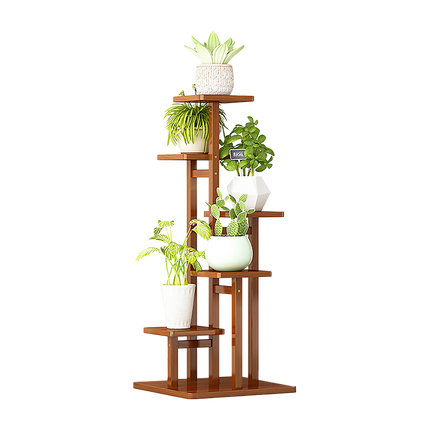 5 Tiers Vertical Bamboo Plant Stand Staged Flower Shelf Rack Outdoor Garden
