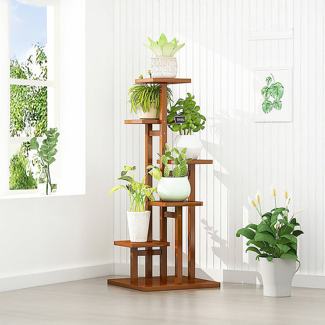 5 Tiers Vertical Bamboo Plant Stand Staged Flower Shelf Rack Outdoor Garden 2