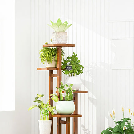 5 Tiers Vertical Bamboo Plant Stand Staged Flower Shelf Rack Outdoor Garden 4