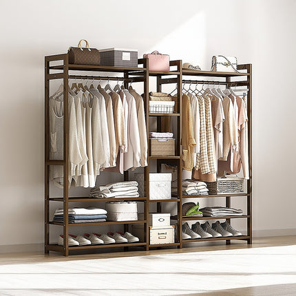 Portable Clothes Rack Coat Garment Stand Bamboo Rail Hanger Airer Closet 2