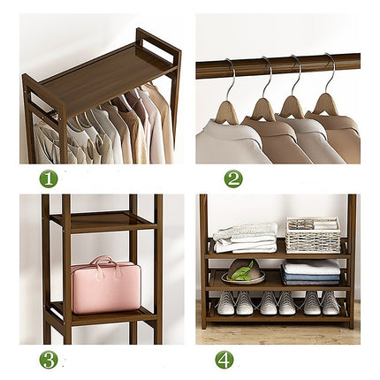 Portable Clothes Rack Coat Garment Stand Bamboo Rail Hanger Airer Closet 4