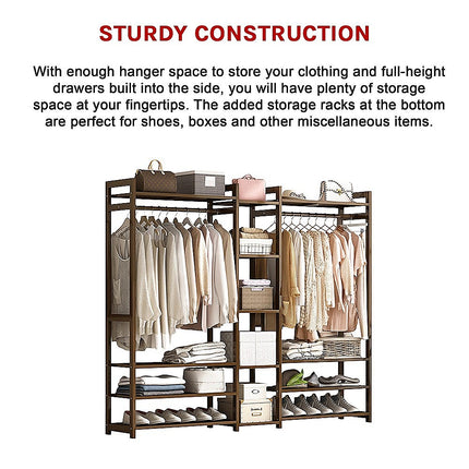 Portable Clothes Rack Coat Garment Stand Bamboo Rail Hanger Airer Closet 9