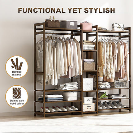 Portable Clothes Rack Coat Garment Stand Bamboo Rail Hanger Airer Closet 7