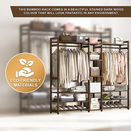 Portable Clothes Rack Coat Garment Stand Bamboo Rail Hanger Airer Closet 6