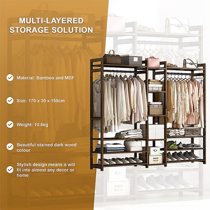 Portable Clothes Rack Coat Garment Stand Bamboo Rail Hanger Airer Closet 8
