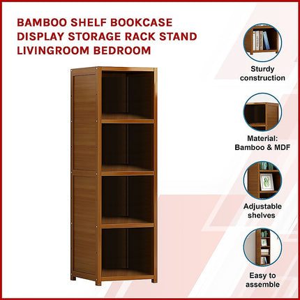 Bamboo 4-Shelf Bookcase – Adjustable Display Storage Rack Stand for Living Room, Bedroom, Office or Home Organisation 3