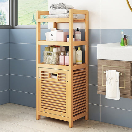 Bamboo 2-in-1 Laundry Hamper Side Table with 2 Shelves and Clothes Basket 2