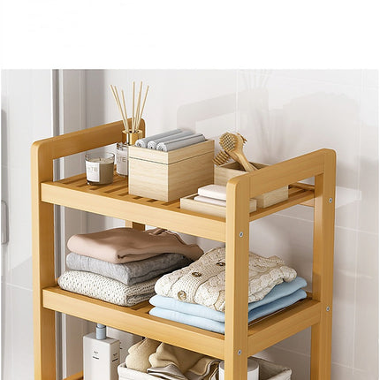 Bamboo 2-in-1 Laundry Hamper Side Table with 2 Shelves and Clothes Basket 4