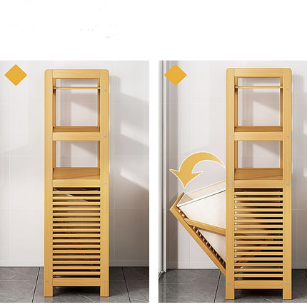 Bamboo 2-in-1 Laundry Hamper Side Table with 2 Shelves and Clothes Basket 5