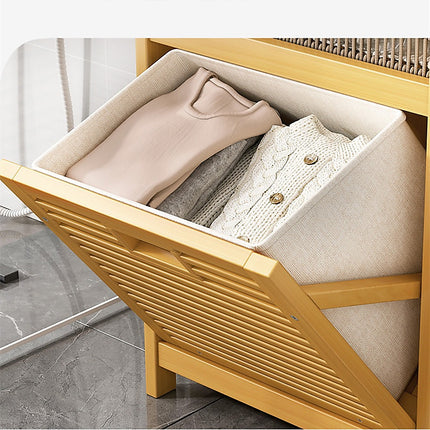 Bamboo 2-in-1 Laundry Hamper Side Table with 2 Shelves and Clothes Basket 6