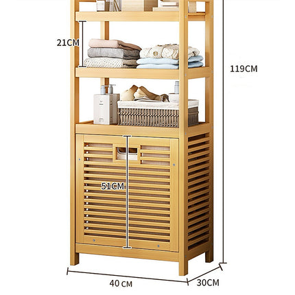 Bamboo 2-in-1 Laundry Hamper Side Table with 2 Shelves and Clothes Basket 7