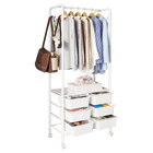 Metal Open Wardrobe Modern Storage Cabinet Tall Clothes Drawers Hanger Coat Rack