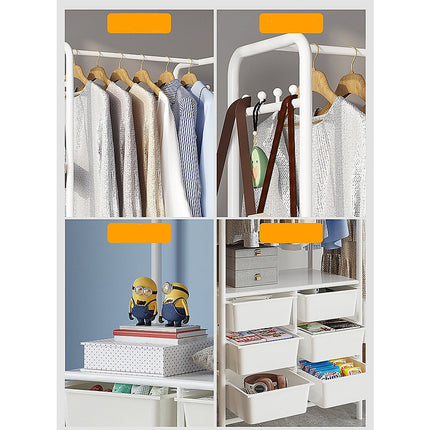 Metal Open Wardrobe Modern Storage Cabinet Tall Clothes Drawers Hanger Coat Rack 6