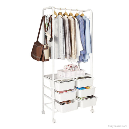 Metal Open Wardrobe Modern Storage Cabinet Tall Clothes Drawers Hanger Coat Rack