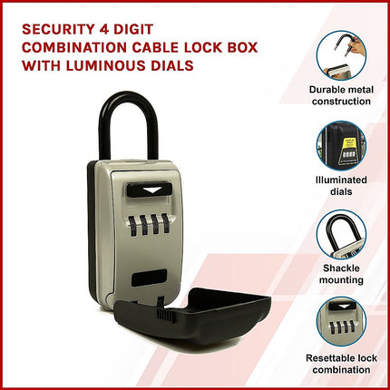 Security 4 Digit Combination Cable Lock Box With Luminous Dials 4