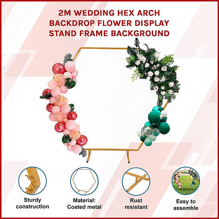 2M Wedding Hex Arch Backdrop Flower Display Stand Frame Background 3