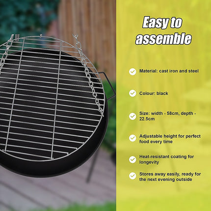 Tripod Garden Fire Pit BBQ – Cast Iron & Steel Round Outdoor Fire Bowl 8
